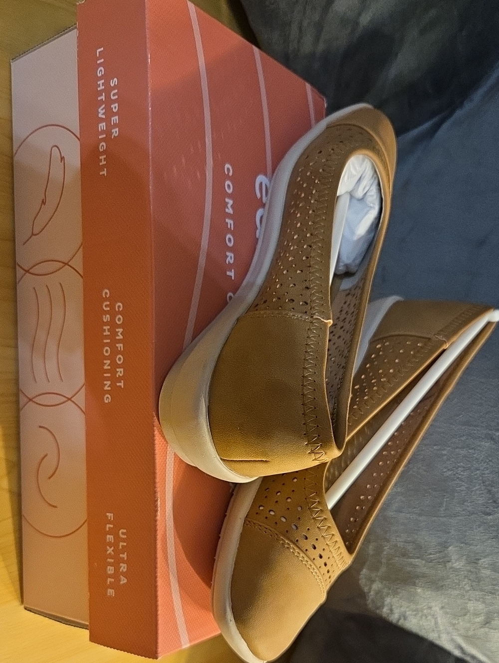 Easy Spirit Perforated Slip-On Flats in Tan